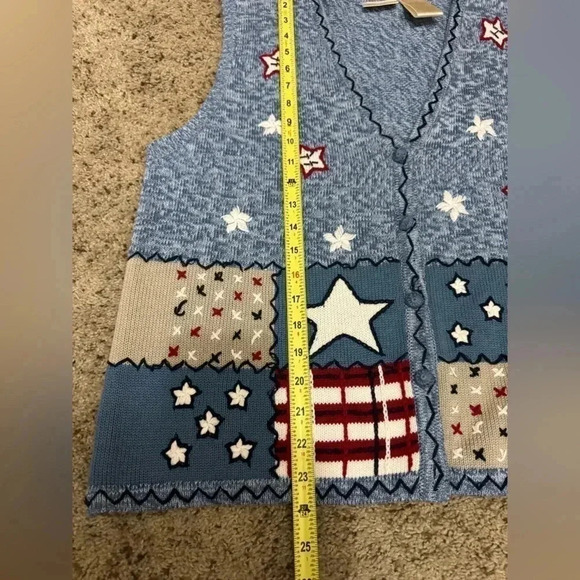 BOBBIE BROOKS Vintage Women’s Blue Knit Vest Stars Flag Red White Patriotic XL - Picture 10 of 10
